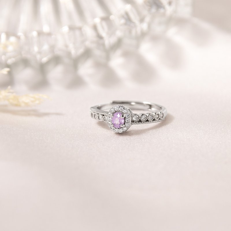 錯落 無燒剛玉 粉紫色  純銀戒指 - 戒指 - 寶石 多色