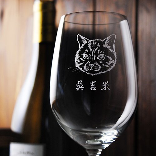 MSA玻璃雕刻 425cc【貓咪酒杯】(簡易版) 寵物肖像紅酒杯 喵星人 客製化