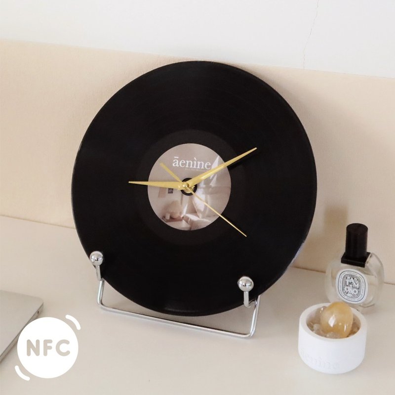 黑膠唱片手作時鐘-NFC感應版-金色指針 - 時鐘/鬧鐘 - 塑膠 黑色