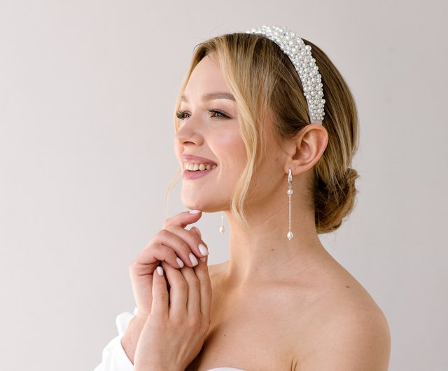 Wedding pearl headband bridal hair piece bridesmaid tiara pearl