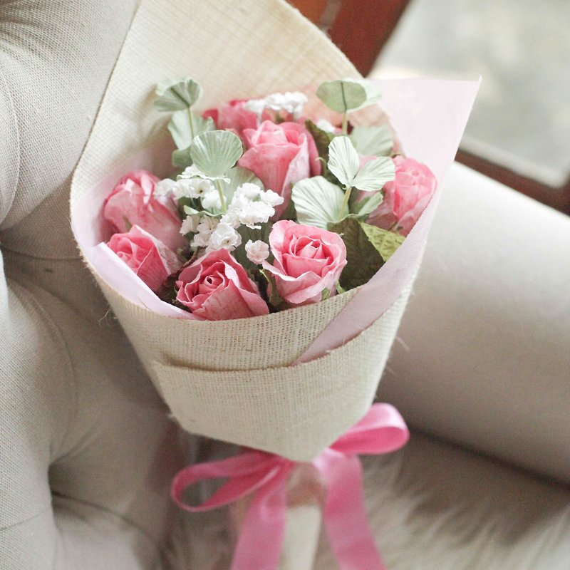 Rose Bud Classic Pink Valentine Bouquet - Wood, Bamboo & Paper - Paper Pink