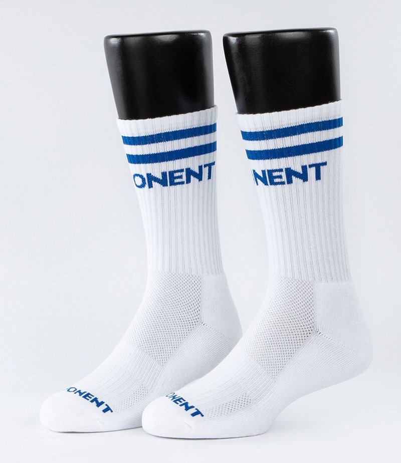 (3 color)eXPONENT E-Active Stripe Air cushion Socks (Buy 2 get 1 free)-Wht+Blue - ถุงเท้า - ผ้าฝ้าย/ผ้าลินิน ขาว