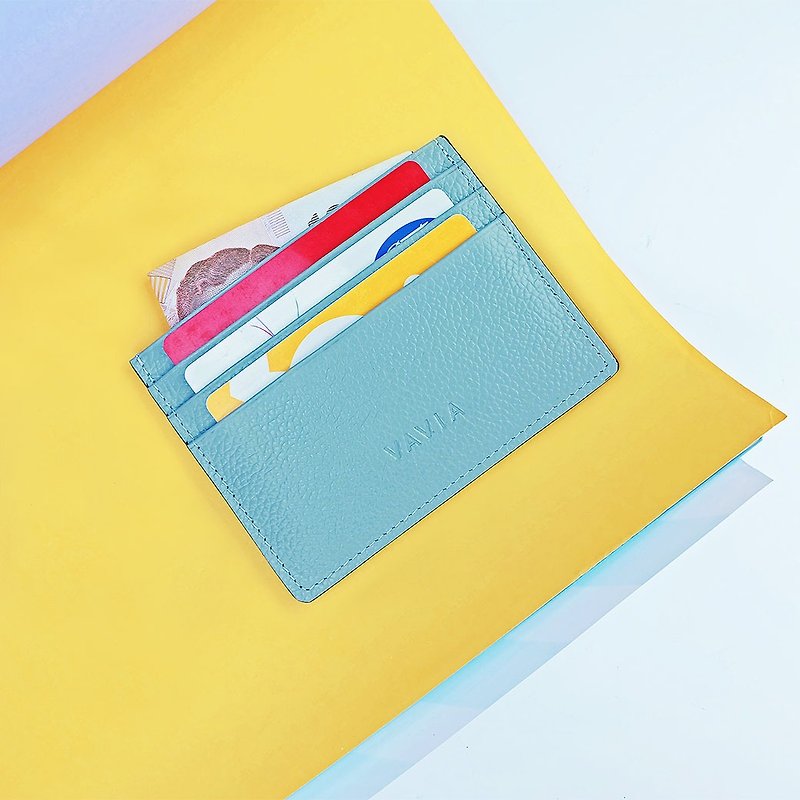 "Milky Blue" Cow Leather Card Holder - Wallets - Genuine Leather Blue