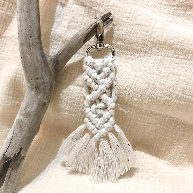 Environmental Awareness-macrame recycled cotton rope small miscellaneous key ring - Keychains - Cotton & Hemp 