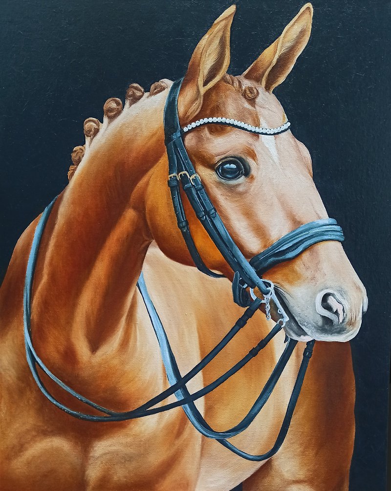 Horse Oil Painting Equine Portrait Picture With Horse Animal Art 馬 - โปสเตอร์ - ผ้าฝ้าย/ผ้าลินิน หลากหลายสี
