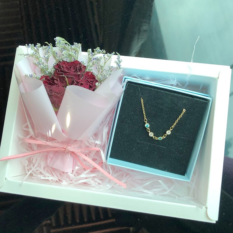 Dry Flower  box Set  Bracelet Birthday Gift blue stone - Bracelets - Other Metals Blue