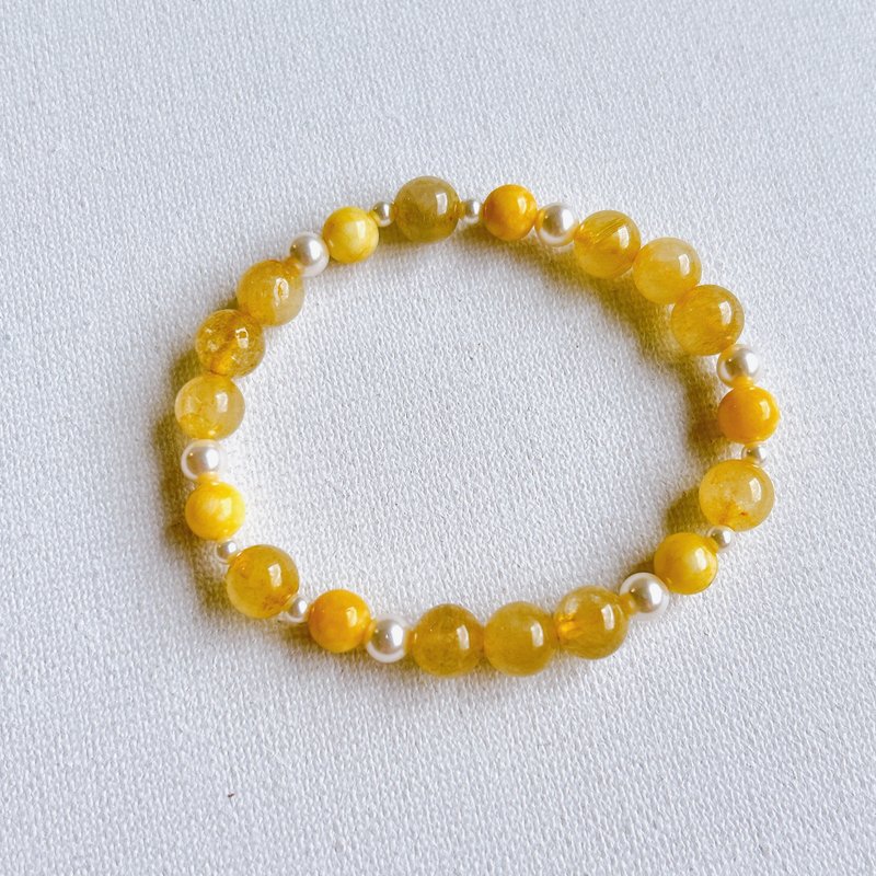 【全館清倉最高折800】髮晶 蜜蠟 施華洛世奇白珠光水晶珍珠手環 - 手鍊/手環 - 水晶 金色