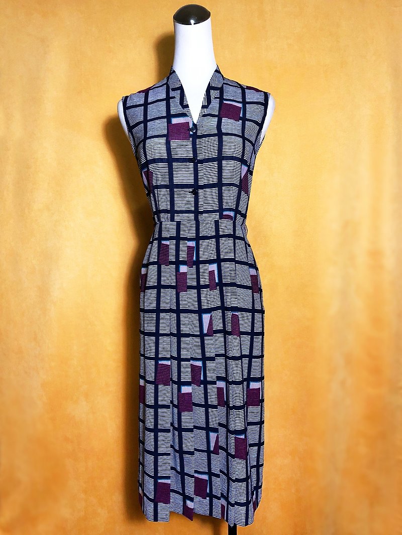 Plaid Sleeveless Vintage Dress / Bring back VINTAGE abroad - ชุดเดรส - เส้นใยสังเคราะห์ สีน้ำเงิน