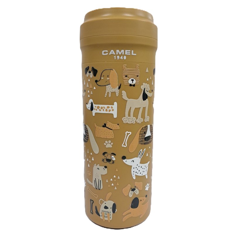 Camel brand 350ml glass bladder vacuum insulated cup with plastic shell and lid - animal series (dog DG/KB) - กระบอกน้ำร้อน - วัสดุอื่นๆ สีกากี