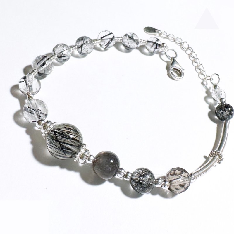 Black minimalist style - black hair crystal. sterling silver design - สร้อยข้อมือ - เงิน สีดำ