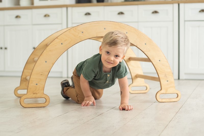 Climbing Arch / Rocker Balance - Montessori Play Area Indoor for Kids 1-7 y.o. - Kids' Furniture - Wood Brown