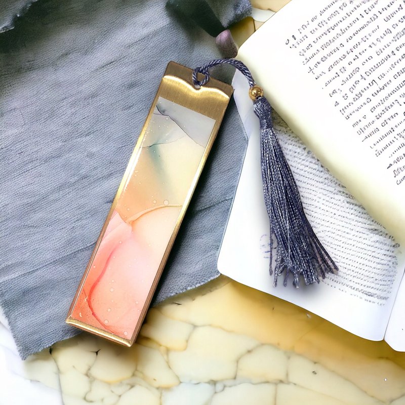 Alcohol Ink Art Gold Brass / Aluminium Bookmark #7 - Bookmarks - Other Metals Multicolor