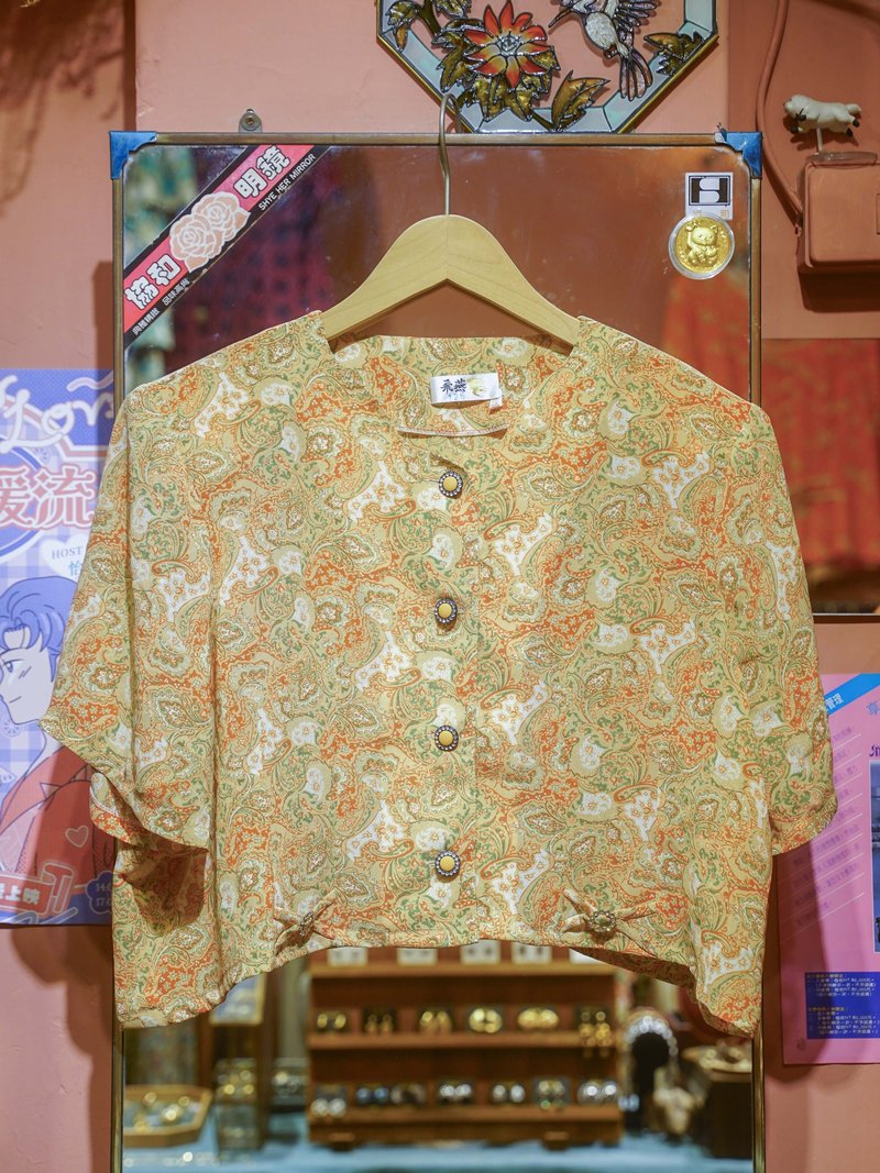 純情百貨行 Vintage 古著改製 古著短版上衣  LS028 飛燕短版上衣 - 女襯衫 - 聚酯纖維 橘色