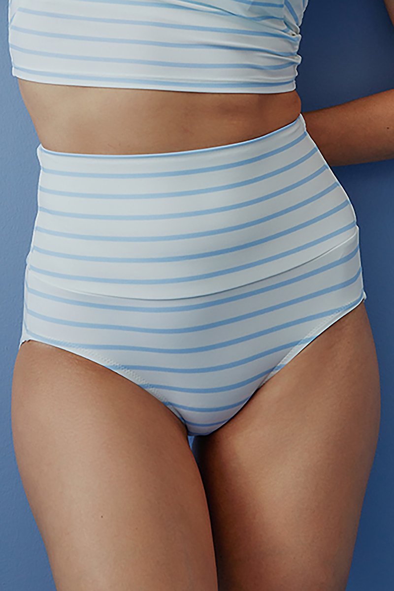 Slimmer slim-waisted swimming trunks (blue and white stripes) - Women's Swimwear - Nylon White