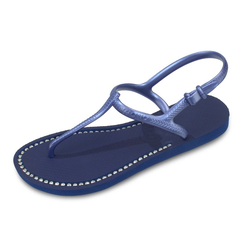 綁帶涼鞋腳型修長款 寶石藍色 施華洛世奇水晶最超值 - 拖鞋 - 橡膠 