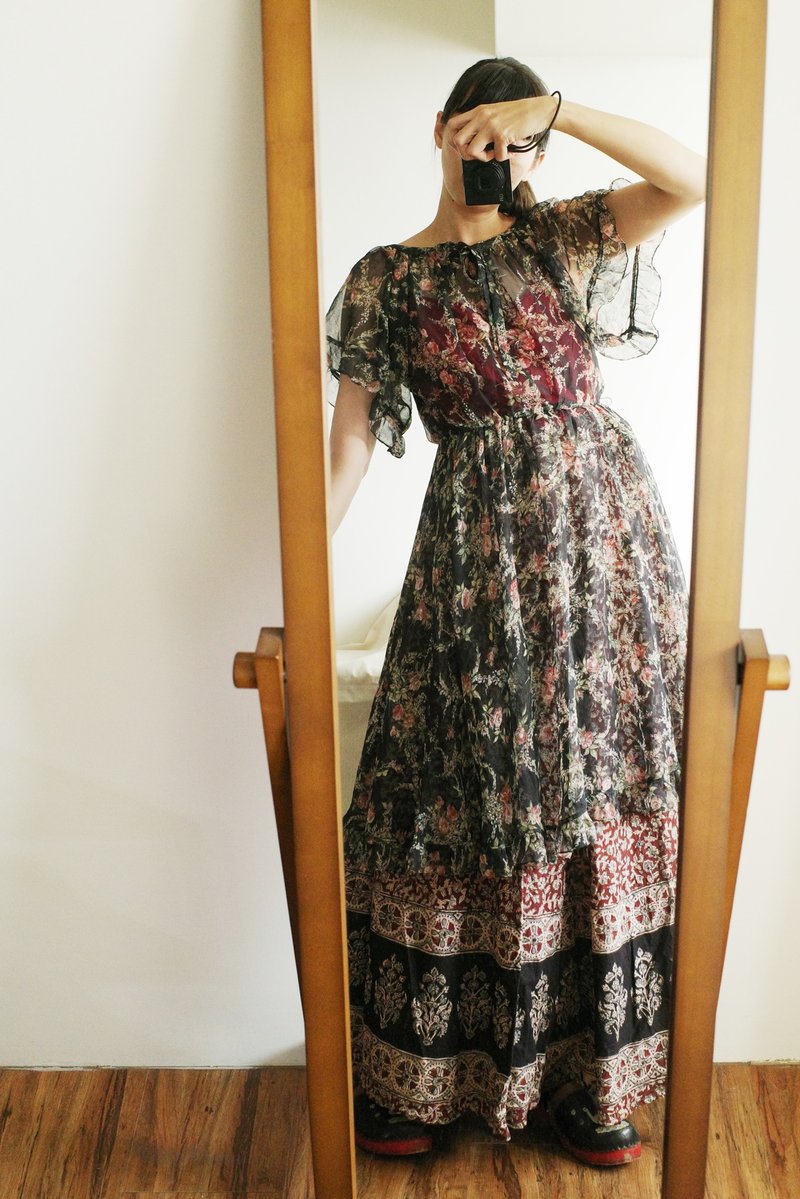 Vintage floral sheer dress - ชุดเดรส - เส้นใยสังเคราะห์ 