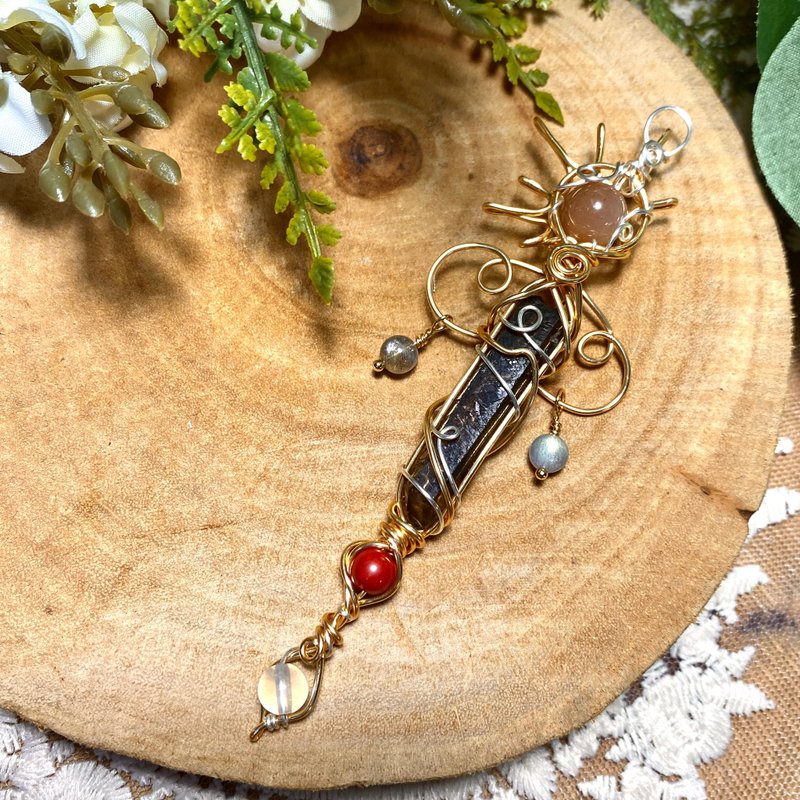 Energy crystal necklace pendulum - Sha Yao - black crystal, braided pendulum necklace - Necklaces - Crystal Black