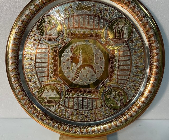 時代金工　印度製　黄銅　苺唐草文　槌出　皿　五客　時代箱　V　R8304 時代金工 印度製 黄銅 苺唐草文 槌出 皿 五客 時代箱 V R8304 時代金工