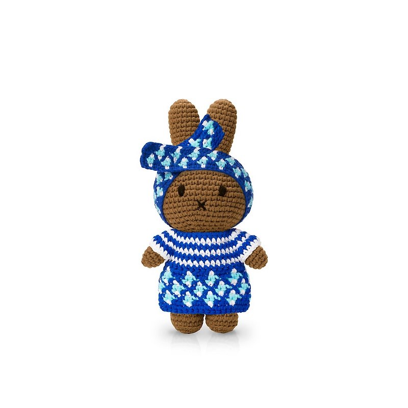 荷蘭Miffy米飛兔【melanie&非洲風藍色洋裝+藍髮帶套裝】米菲玩偶 - 公仔模型 - 棉．麻 藍色
