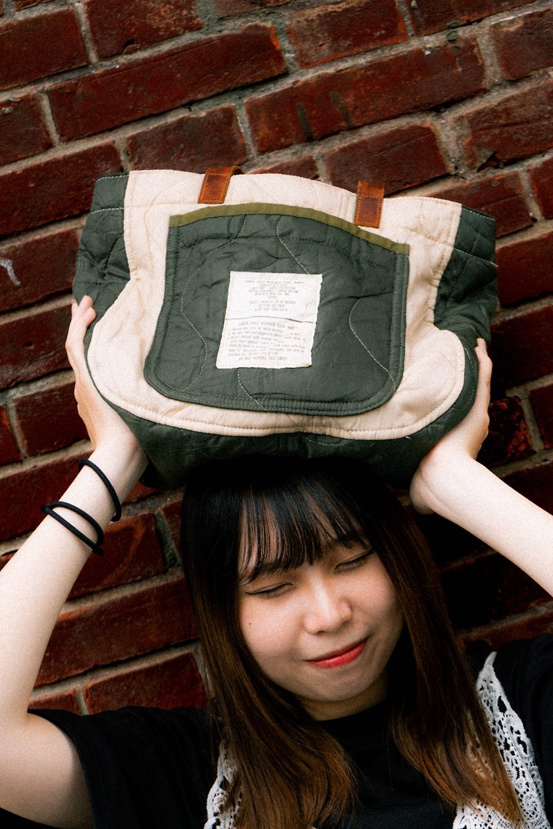 Tsubasa.Y│m65 lining handbag modified bag leather bag handbag leather handbag - กระเป๋าถือ - ผ้าฝ้าย/ผ้าลินิน สีเขียว