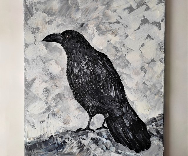 掛絵 カラス絵画 油絵 カラスの壁装飾 アートワーク鳥の絵 ギフト