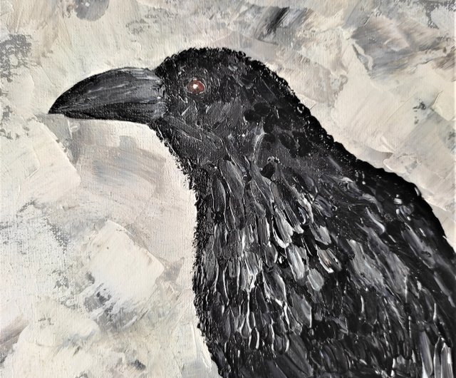 掛絵 カラス絵画 油絵 カラスの壁装飾 アートワーク鳥の絵 ギフト