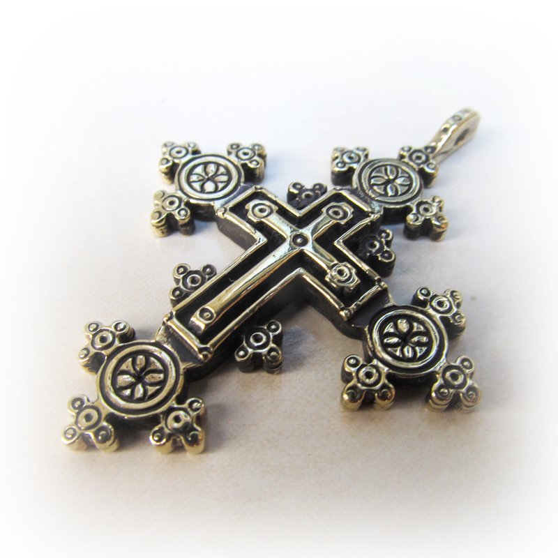 Traditional ukrainian brass cross necklace pendant,Rustic Brass Cross pendant - Charms - Copper & Brass Gold