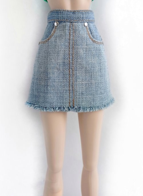La-la-lamb La-la-lamb Light blue denim mini skirt with poket for Fashion Royalty FR2 dolls