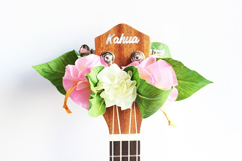 ribbon lei for ukulele (pink hibiscus) / ukulele strap / ukulele ribbon / - อุปกรณ์กีตาร์ - ผ้าฝ้าย/ผ้าลินิน สึชมพู