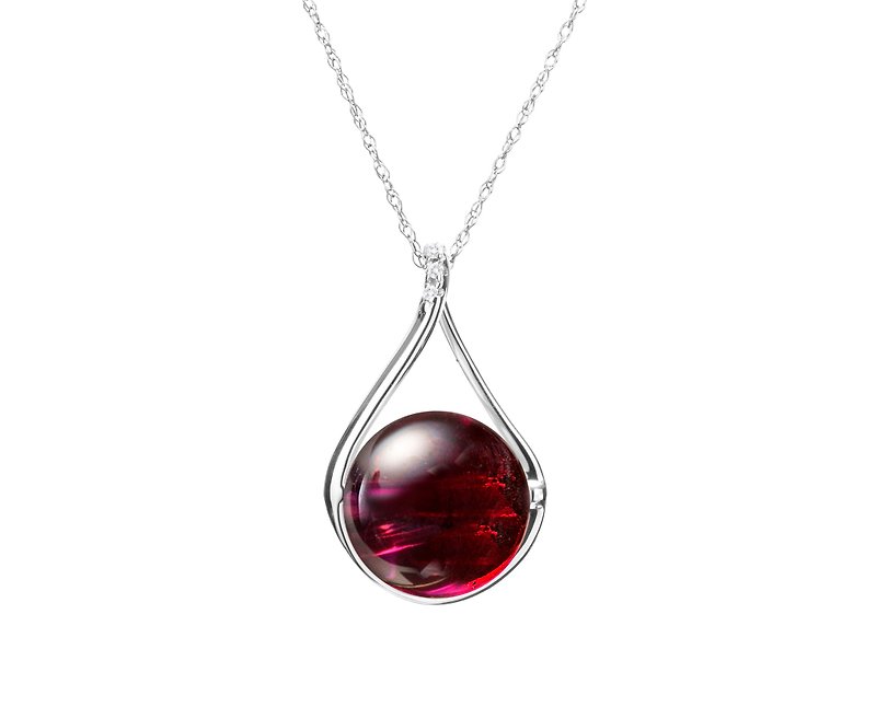 Garnet Necklace in 14k White Gold with Diamonds, January Birthstone Pendant - Collar Necklaces - Precious Metals Red