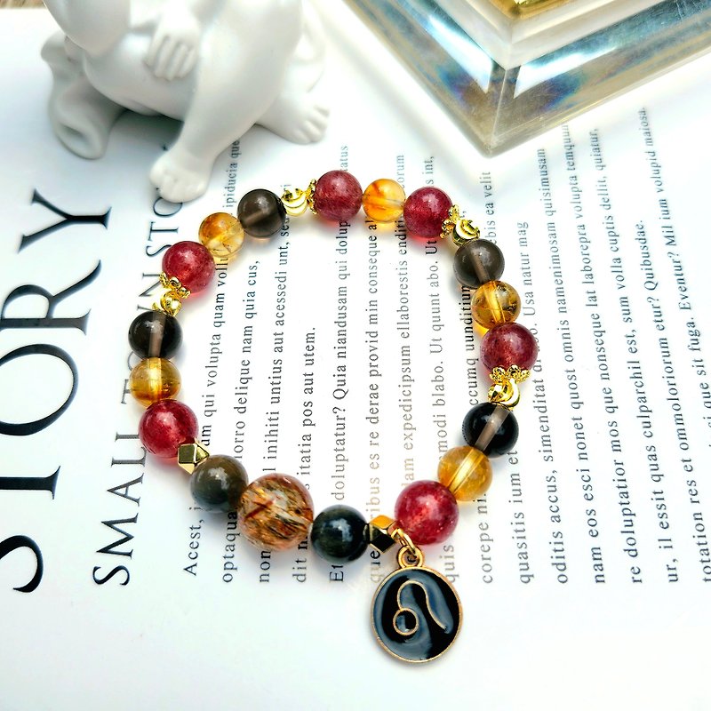 Fiery lion/Leo/crystal to attract wealth, ward off evil and increase vitality/strawberry crystal/citrine/black gold - Bracelets - Crystal Red