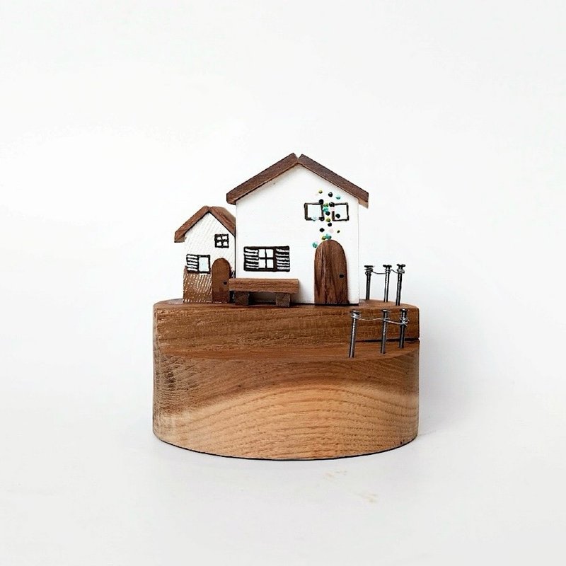 Mini white & brown wooden houses set - 擺飾/家飾品 - 木頭 