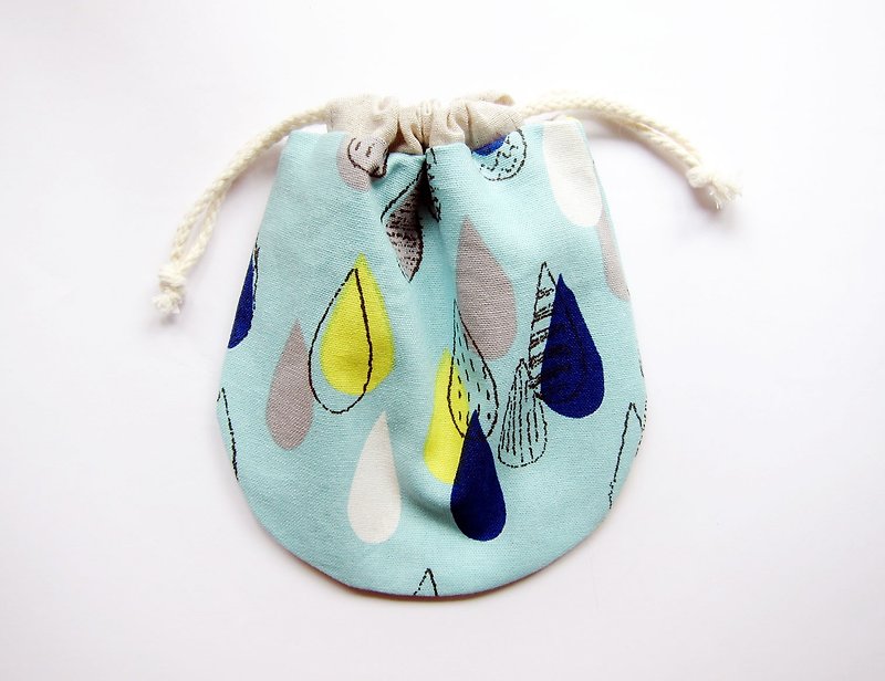 Drawstring pocket, storage bag, small bag, hand-painted raindrops (other coin purse fabric patterns are also available) - Toiletry Bags & Pouches - Cotton & Hemp Blue