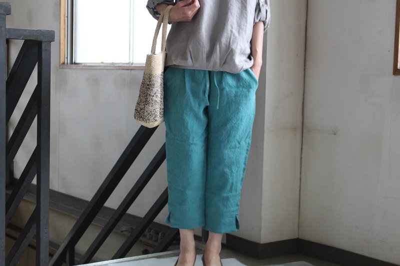 Cropped pantsクロップドパンツ４ポケットbelgian-linen25 - 女長褲 - 棉．麻 