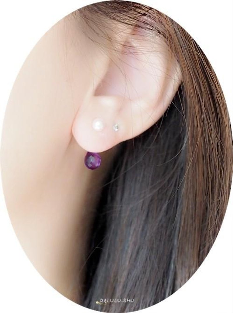 K10 Gold Plated Akoya Pearls Water Drops Amethyst Drop 2WAY Earrings Stud Earrings February Birthstone - Earrings & Clip-ons - Gemstone Purple