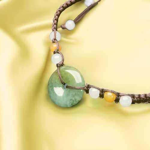 瓔珞珠寶盒 E.L.Jewelry Box 冰綠飄花翡翠平安扣編織手鍊 | 天然緬甸玉翡翠A貨