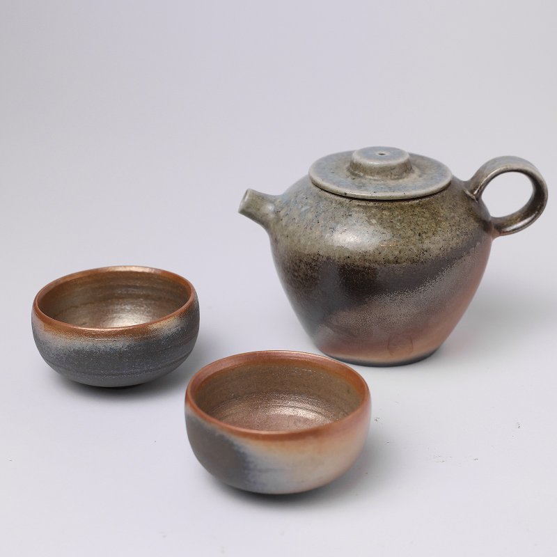 明芽窯 | 柴燒金彩瀨戶後手壺 金屬光感 一壺兩杯 茶壺 茶杯 H11 - 茶壺/茶杯/茶具 - 陶 紅色