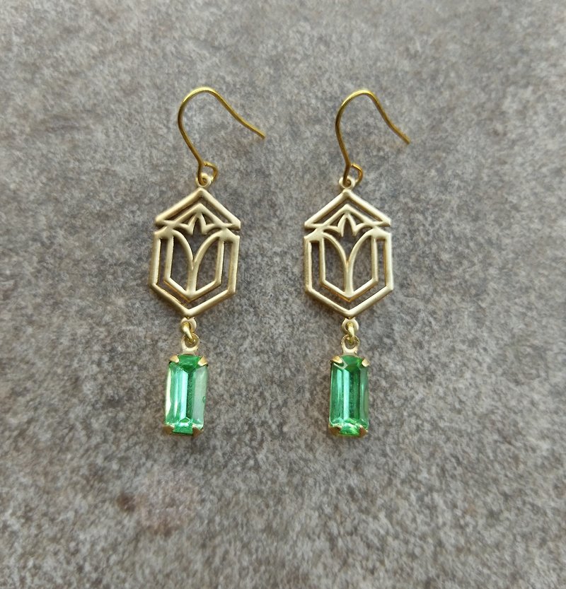 Art Deco Peridot Glass Drop Earrings - Earrings & Clip-ons - Glass Green