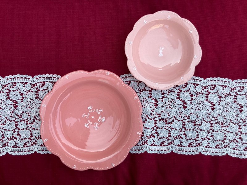 Station -*Pink Embossed Flower Plate*Handmade Ceramic Plate - Plates & Trays - Porcelain Pink