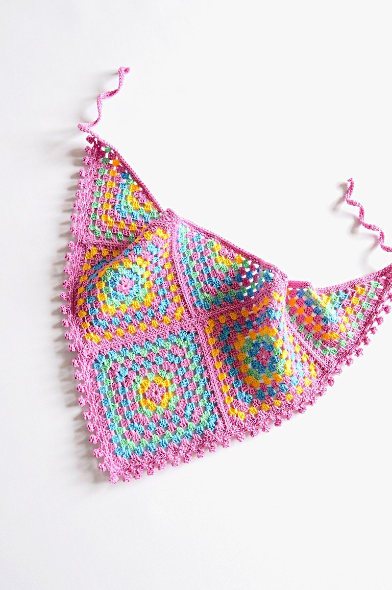 Crochet kerchief granny square pink - Scarves - Other Materials Pink