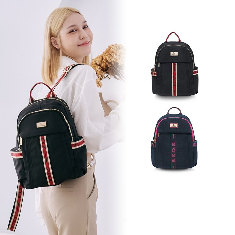 [Fashionable Ribbon] Very good - Ribbon spliced ​​multi-layer backpack - two colors in total - กระเป๋าเป้สะพายหลัง - ไนลอน หลากหลายสี