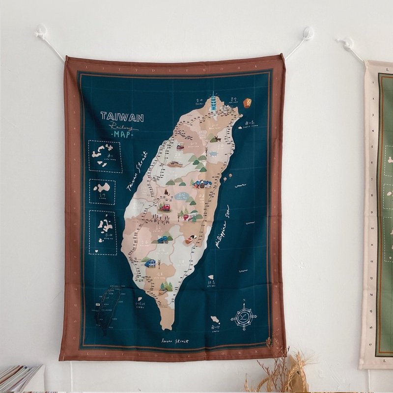 Taiwan map tapestry | Railway | Littdlework - อื่นๆ - งานปัก สีเขียว