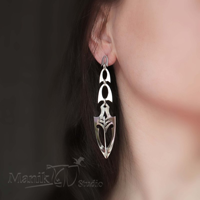 Earrings Skyrim Dragon | Alduin cosply | Handmade - ต่างหู - โลหะ สีเงิน