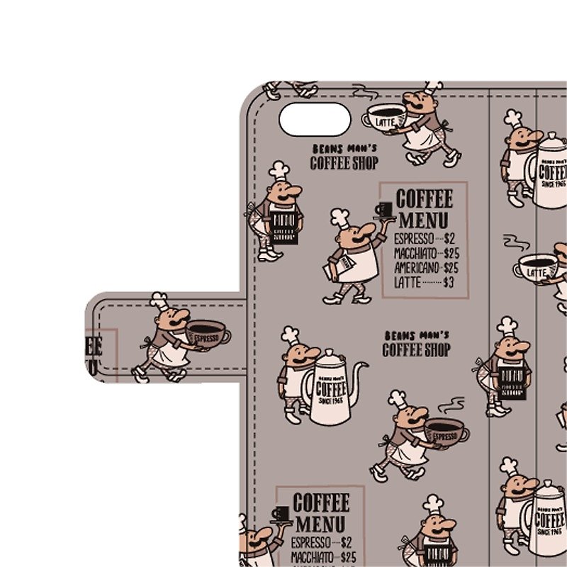 Beans Man of the coffee shop iPhone6Plus / 6sPlus / 7Plus notebook type case [order product] - อื่นๆ - หนังแท้ สีนำ้ตาล