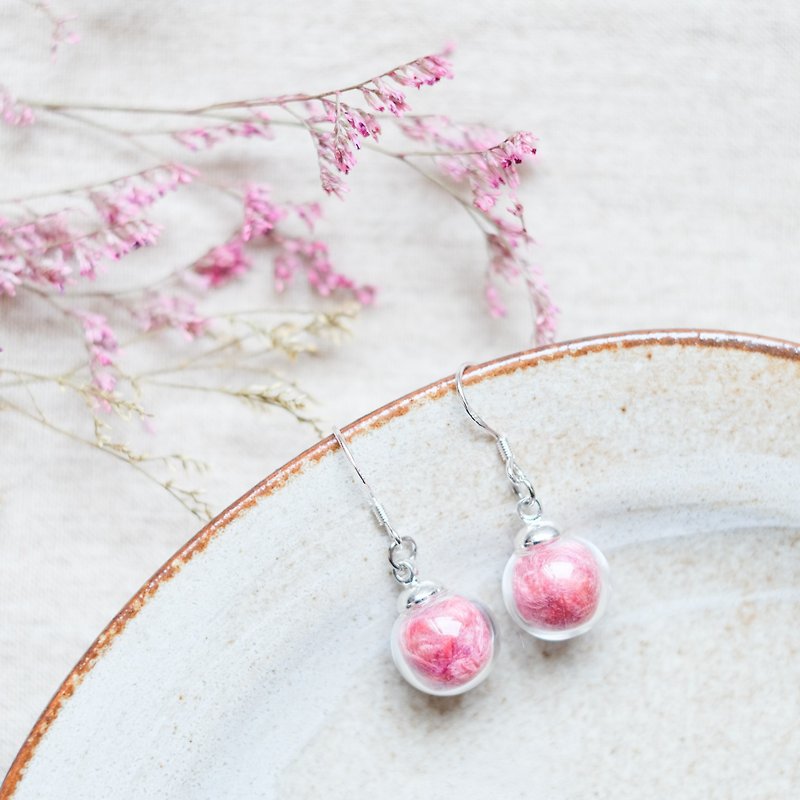 Strawberry Bread / 925 Silver Dangle Earrings / Glass Dome Earrings - Earrings & Clip-ons - Glass Pink