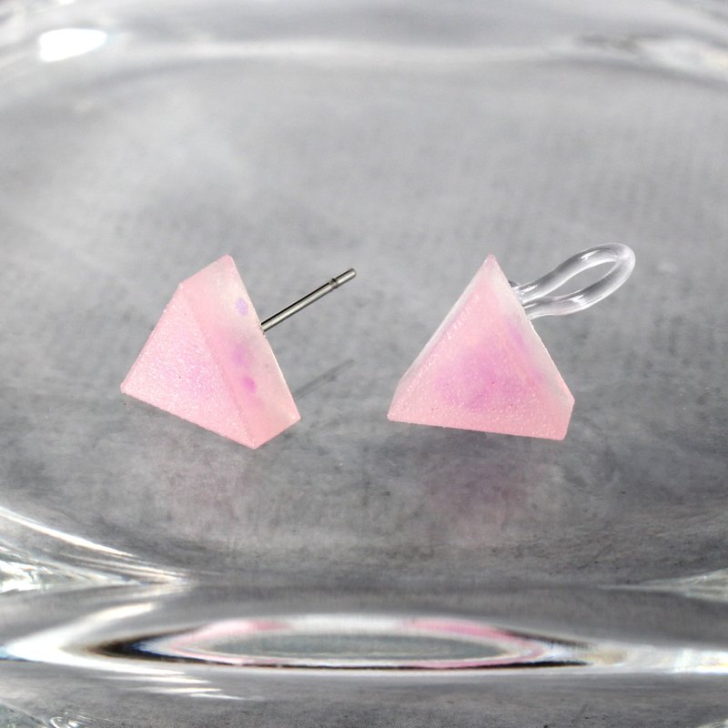 Triangle Resin Earring / Watercolor Pink / Single stud - Earrings & Clip-ons - Resin Pink