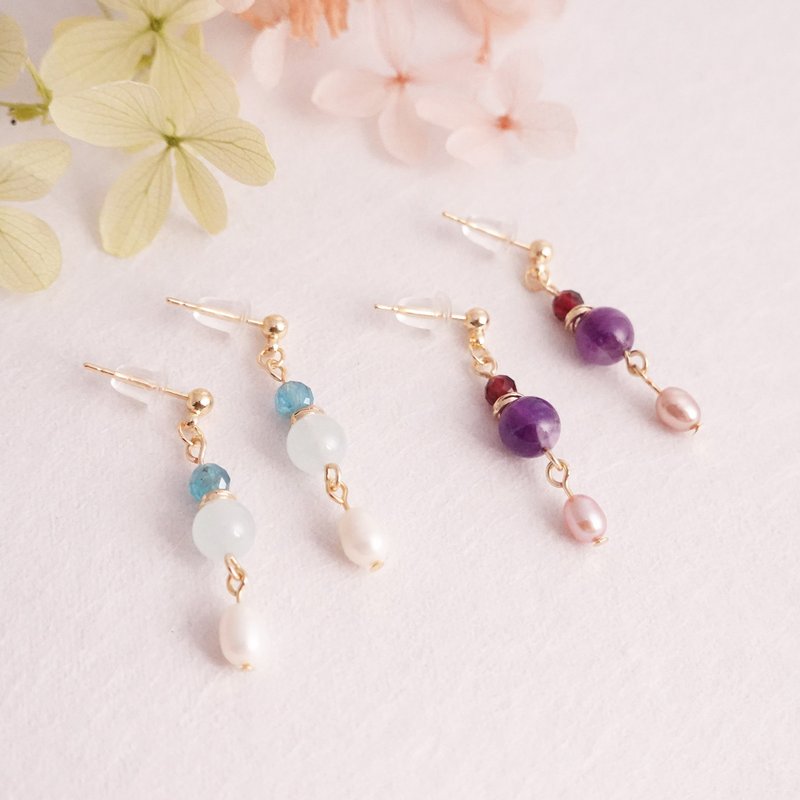 Stars Dancing in the Blue Heart Lake│Crystal Earrings Clip-on Earrings - ต่างหู - คริสตัล สีม่วง