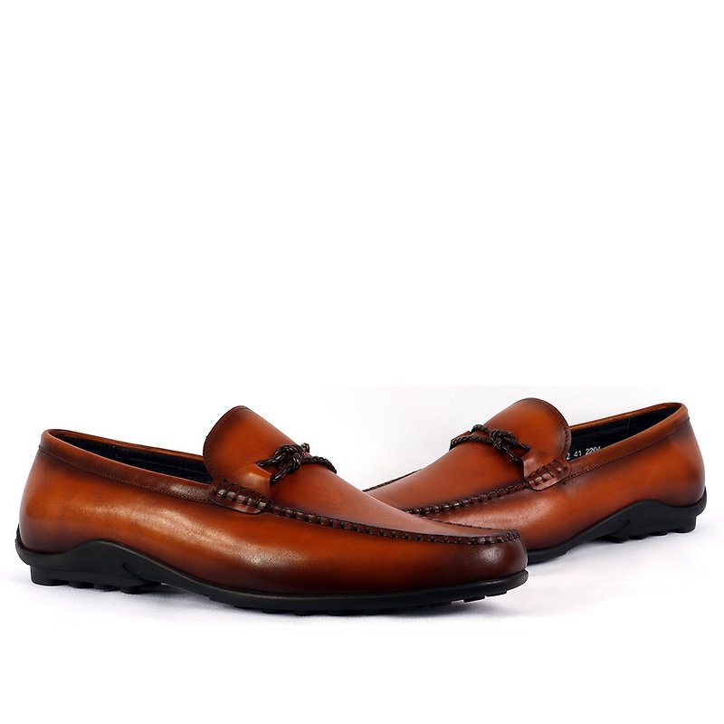 sixlips yuppie woven patch loafers Brown - รองเท้าอ็อกฟอร์ดผู้ชาย - หนังแท้ สีนำ้ตาล