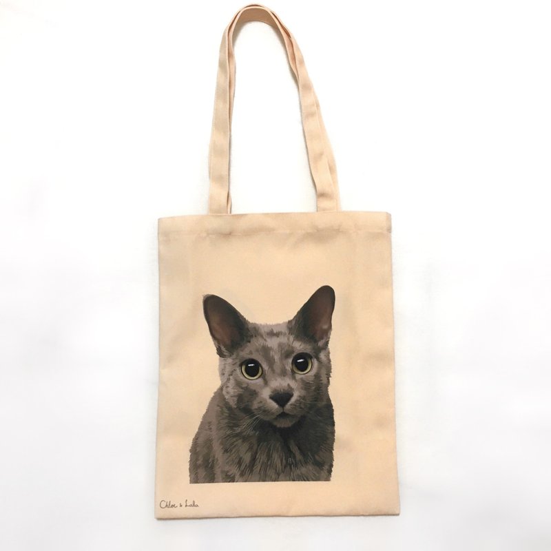 Wang Meow Canvas Bag-Blue Cat | Toro - กระเป๋าถือ - เส้นใยสังเคราะห์ สีกากี