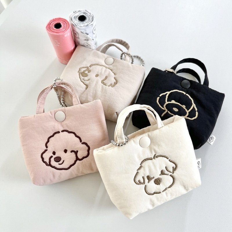 Soft Puffy Poop Bag Pouch mini pouch Poop bag holder - 寵物推車/寵物背包/外出籠 - 棉．麻 白色